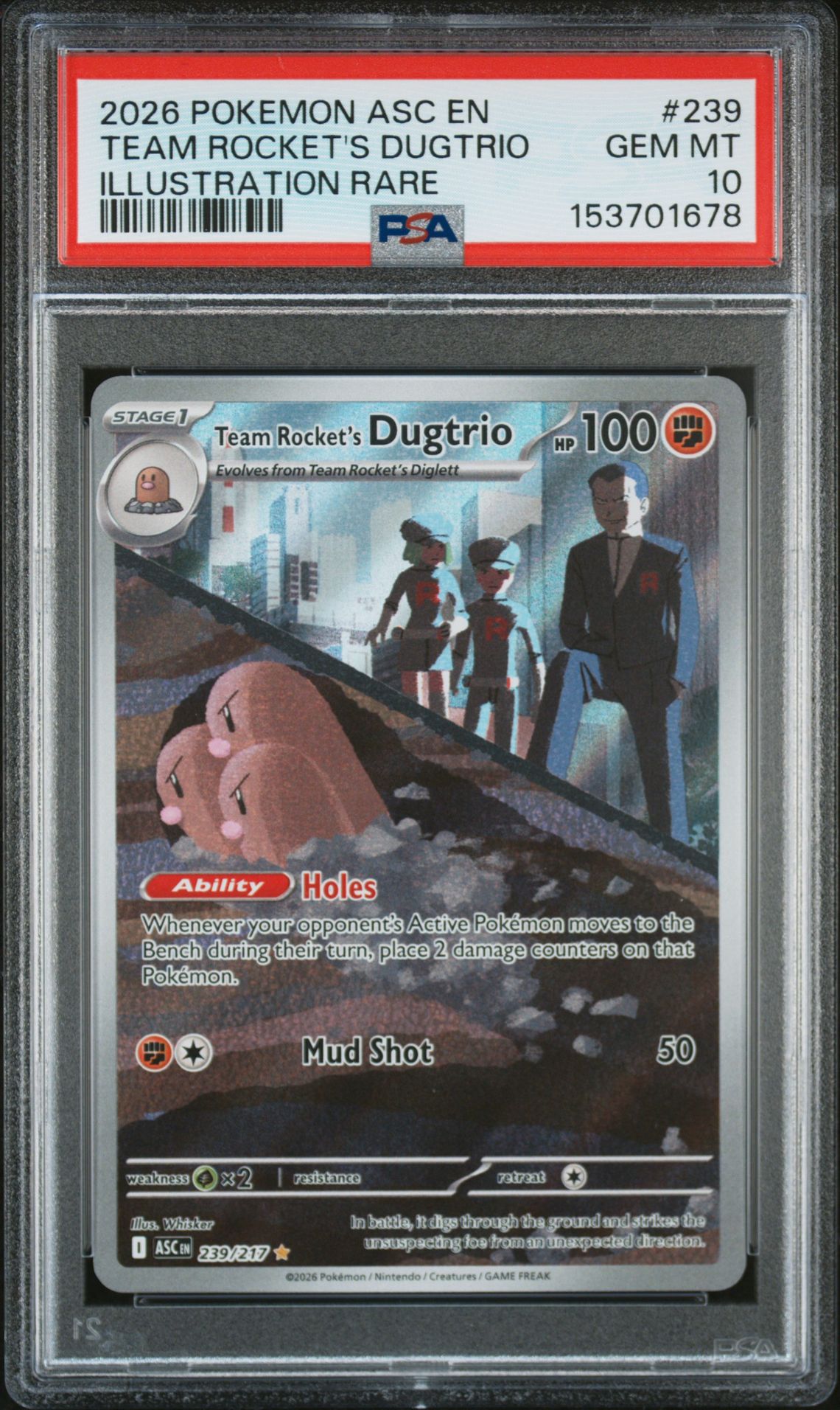 2026 Pokemon Team Rocket ILLUSTRATION RARE #239 Team Rocket's Dugtrio front