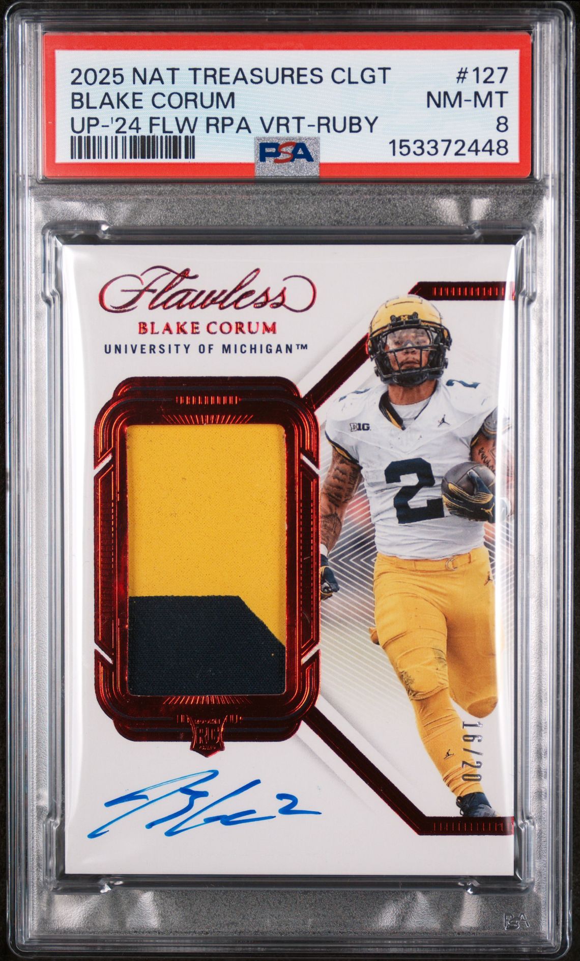 2025 Panini PANINI NATIONAL TREASURES COLLEGIATE UPDATE '24 FLW RPA VRT-RUBY #127 Blake Corum front