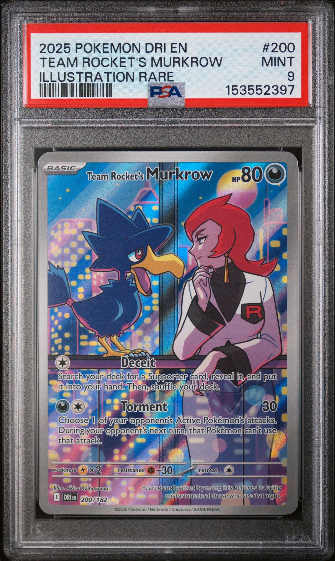 2025 Pokemon Dri En-Destined Rivals Team Rocket's Murkrow #200 (Illustration Rare) Mint 9 front