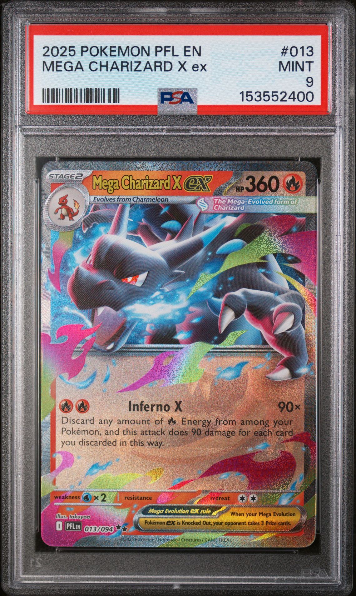2025 Pokemon Pfl En-Phantasmal Flames Mega Charizard X Ex #013 Mint 9 front
