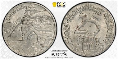 1921 25 Pfg Funck-453.6i Rothenburg Spital-Bastei MS63