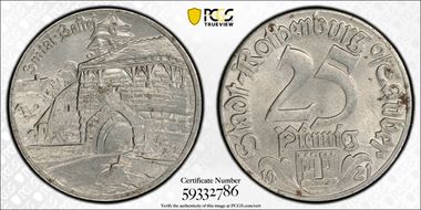 1921 25 Pfg Funck-453.6i Rothenburg Spital-Bastei MS65