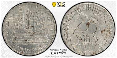 1921 25 Pfg Funck-453.6f Rothenburg Herterich Brunen MS63