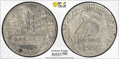 1921 25 Pfg Funck-453.6f Rothenburg Herterich Brunen MS64