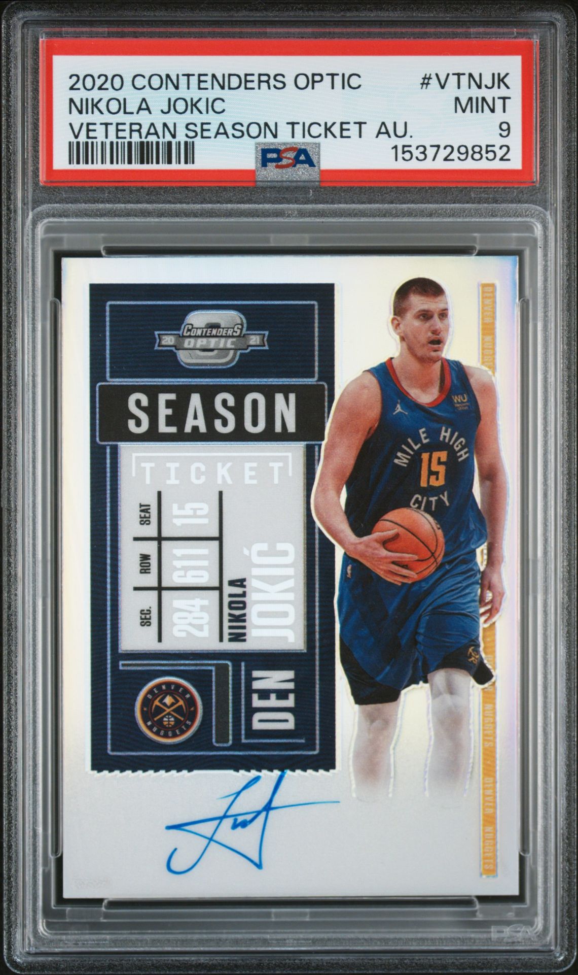 2020 Panini PANINI CONTENDERS OPTIC VETERAN SEASON TICKET AUTOGRAPHS VETERAN SEASON TICKET AU. #VTNJK Nikola Jokic front