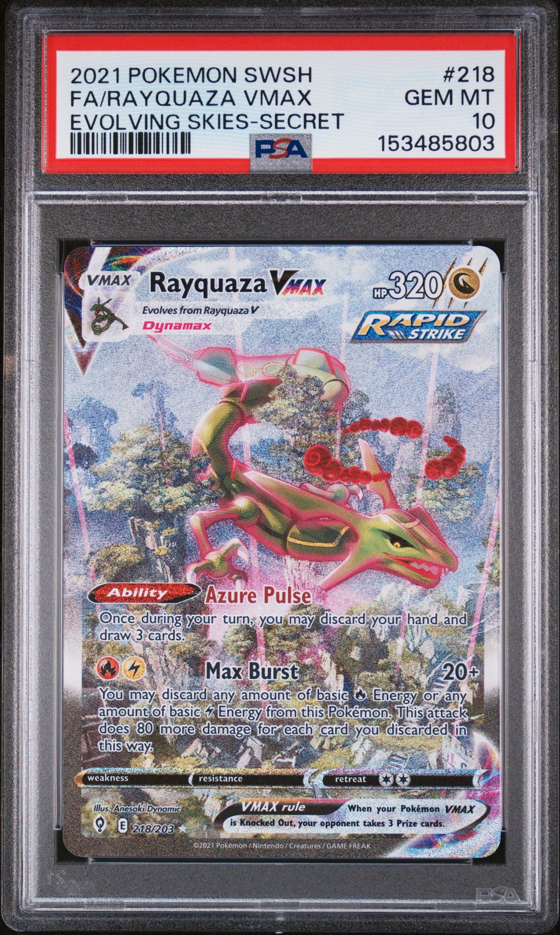 2021 Pokemon POKEMON SWORD & SHIELD EVOLVING SKIES SECRET #218 Fa/Rayquaza Vmax front