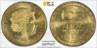 2014-AL $1 100 Years of Anzac  Albany Counterstamp MS65