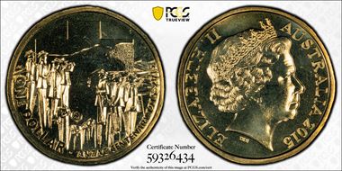 2015-S $1 Anzac Centenary Counterstamp MS68
