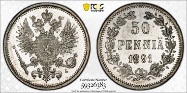 1891-L 50 Pen KM-2.2  Ag MS64