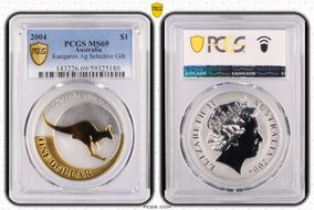 2004 $1 Kangaroo KM-723a Select Gilt Ag MS69