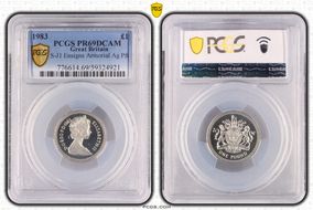 1983 £1 S-J1 Ensigns Armorial Ag Pft PR69DCAM