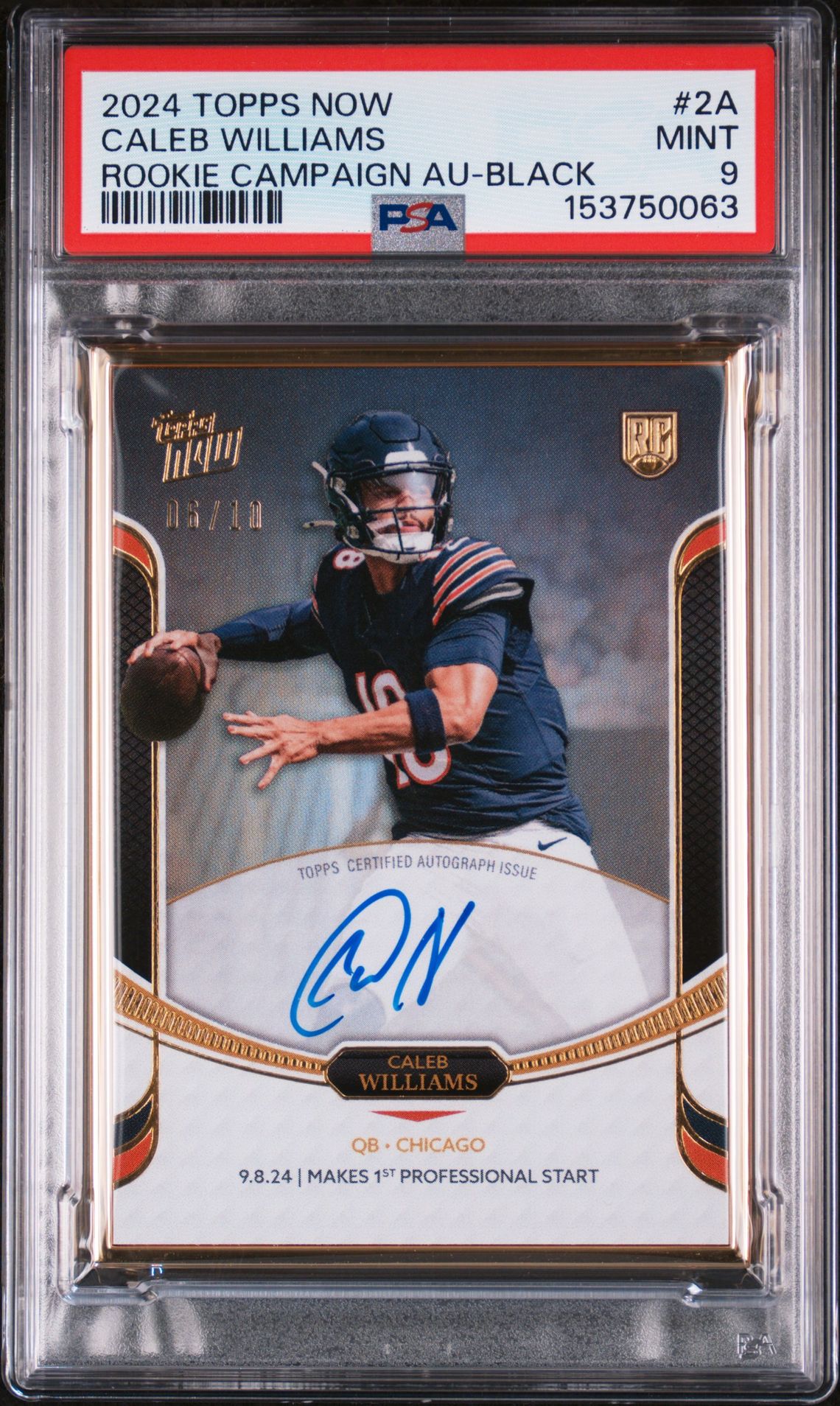 2024 Topps TOPPS NOW ROOKIE CAMPAIGN AUTOGRAPHS Black #2A Caleb Williams front