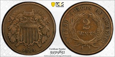 1864 2C Large Motto VF35BN