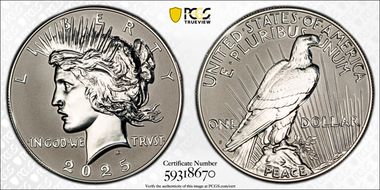 2025-S $1 Peace Dollar Rev PR Two-Coin Reverse Proof Set PR70