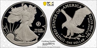 2025-P $1 Silver Eagle w/ US Marine Corps Privy 250th Anniversary PR69DCAM