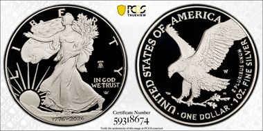 2026-W $1 Silver Eagle w/ Liberty Bell 250 Privy PR70DCAM