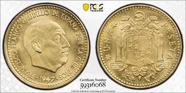 1947 Peseta (1956) MS65