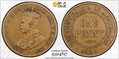 1920 /./  1D Dot above bottom scroll Indian obverse VF20BN