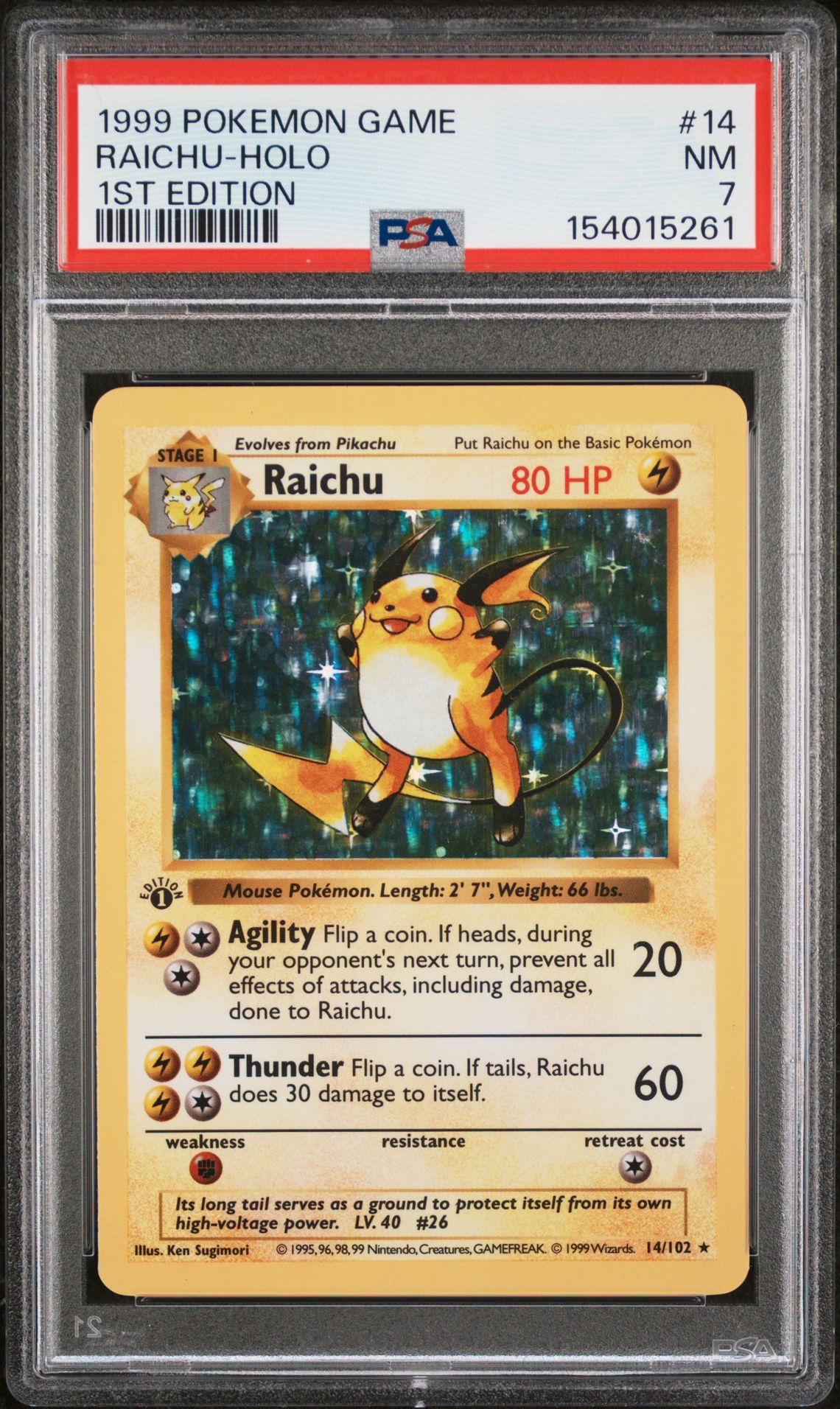 1999 Pokemon POKEMON GAME 1ST EDITION #14 Raichu-Holo front