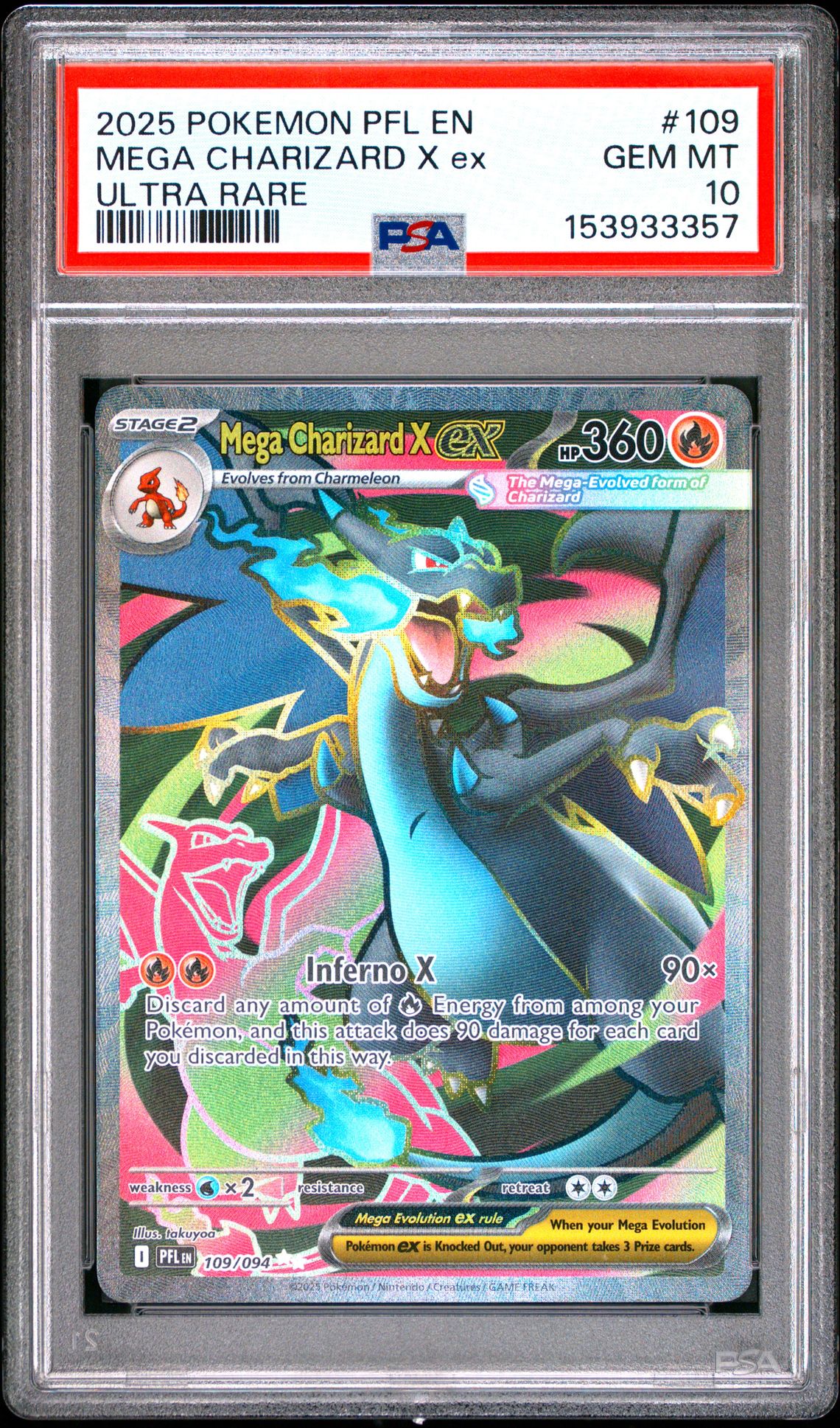 2025 Pokemon Pfl En-Phantasmal Flames Mega Charizard X Ex #109 (Ultra Rare) Gem Mt 10 front