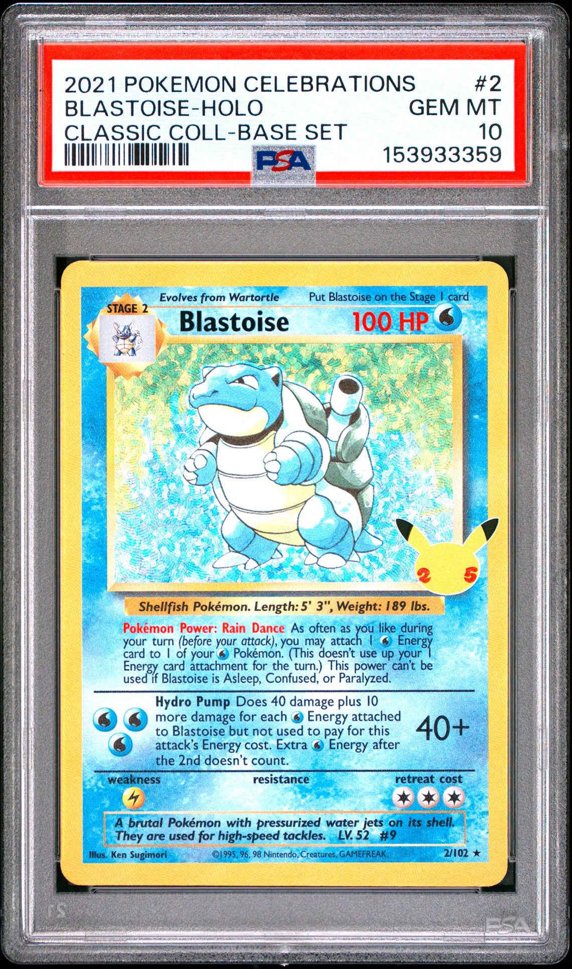 2021 Pokemon Celebrations Classic Collection Blastoise-Holo #2 (Classic Coll-Base Set) Gem Mt 10 front