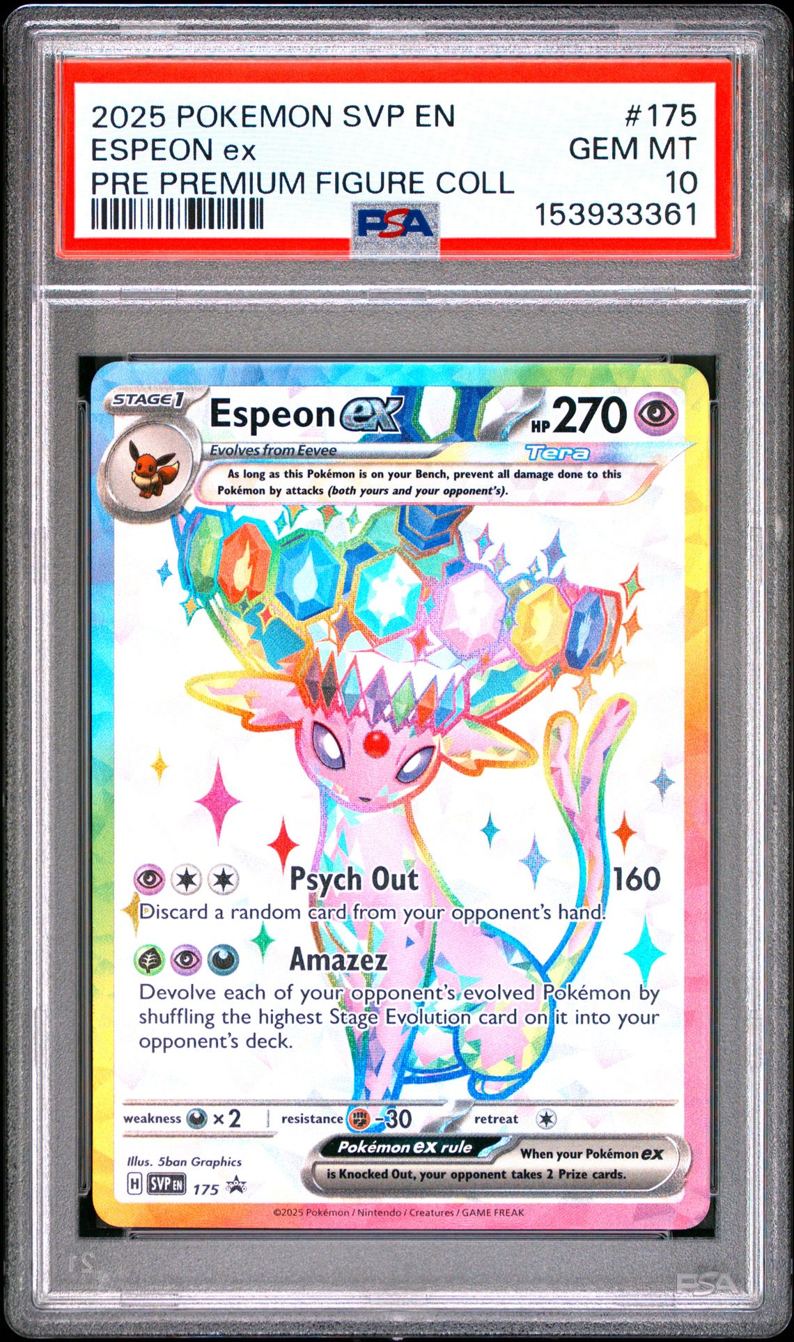 2025 POKEMON SVP EN-SV BLACK STAR PROMO ESPEON ex PRE PREMIUM FIGURE COLL 175 GEM MT 10 front