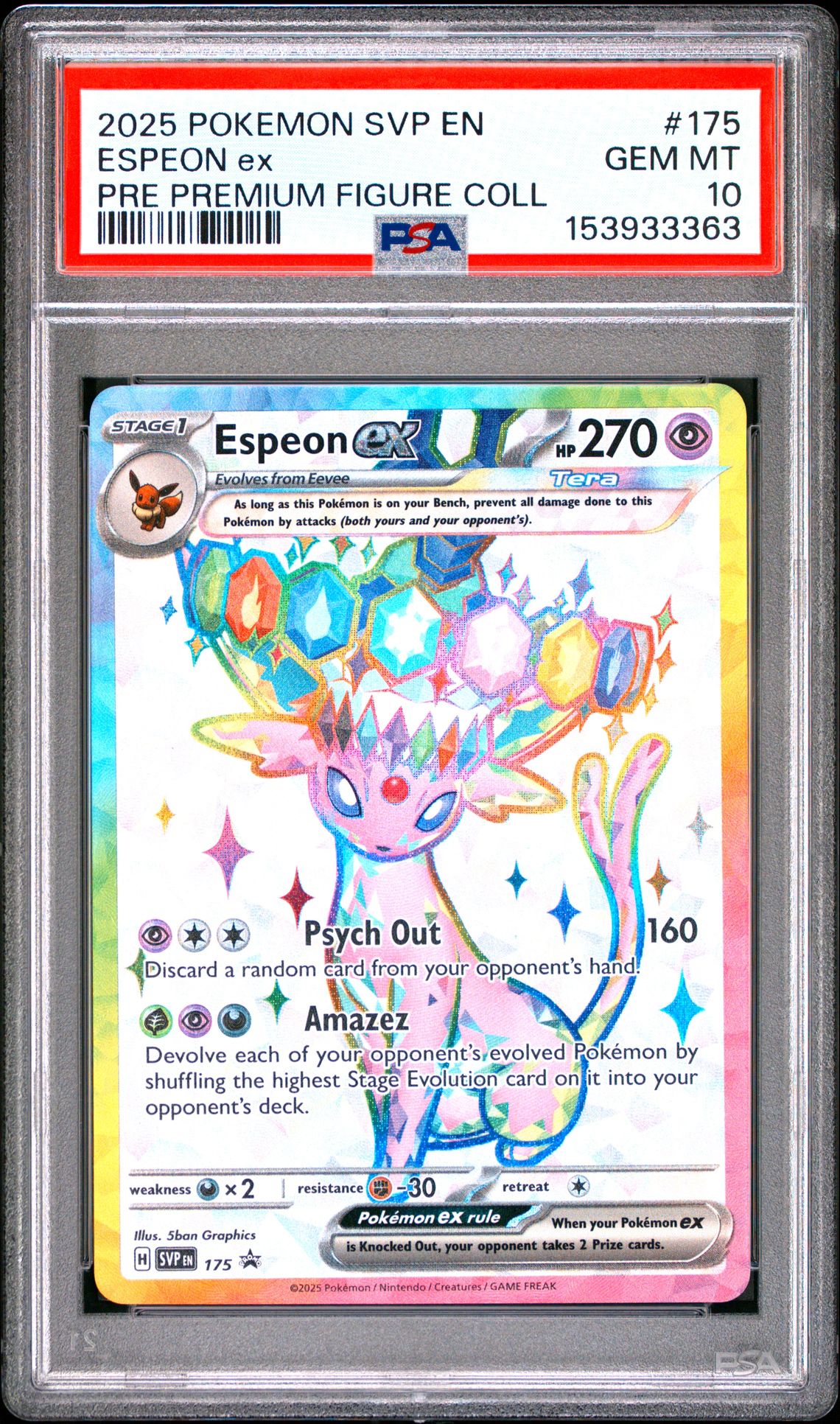 2025 Pokemon Svp En-Sv Black Star Promo Espeon Ex #175 (Pre Premium Figure Coll) Gem Mt 10 front view - PSA graded GEM MT 10