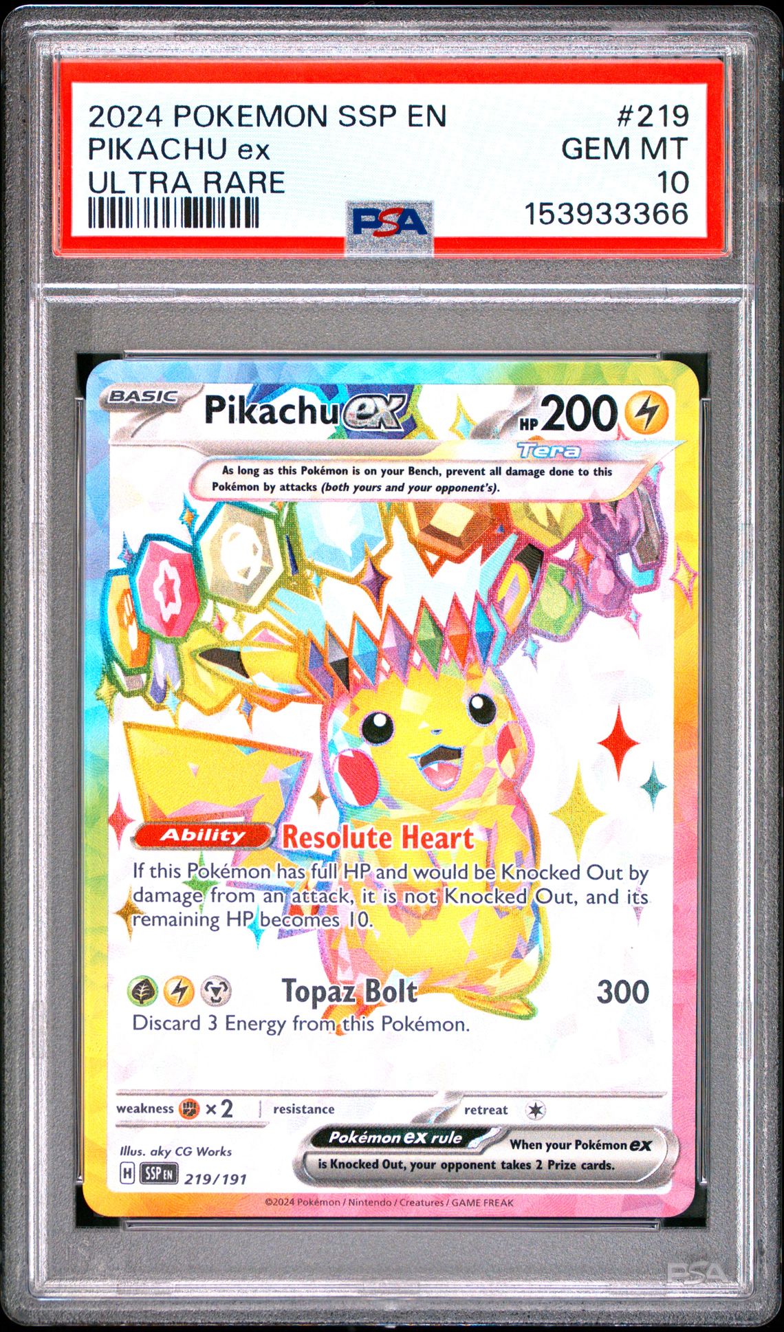 2024 Pokemon Ssp En-Surging Sparks Pikachu Ex #219 (Ultra Rare) Gem Mt 10 front
