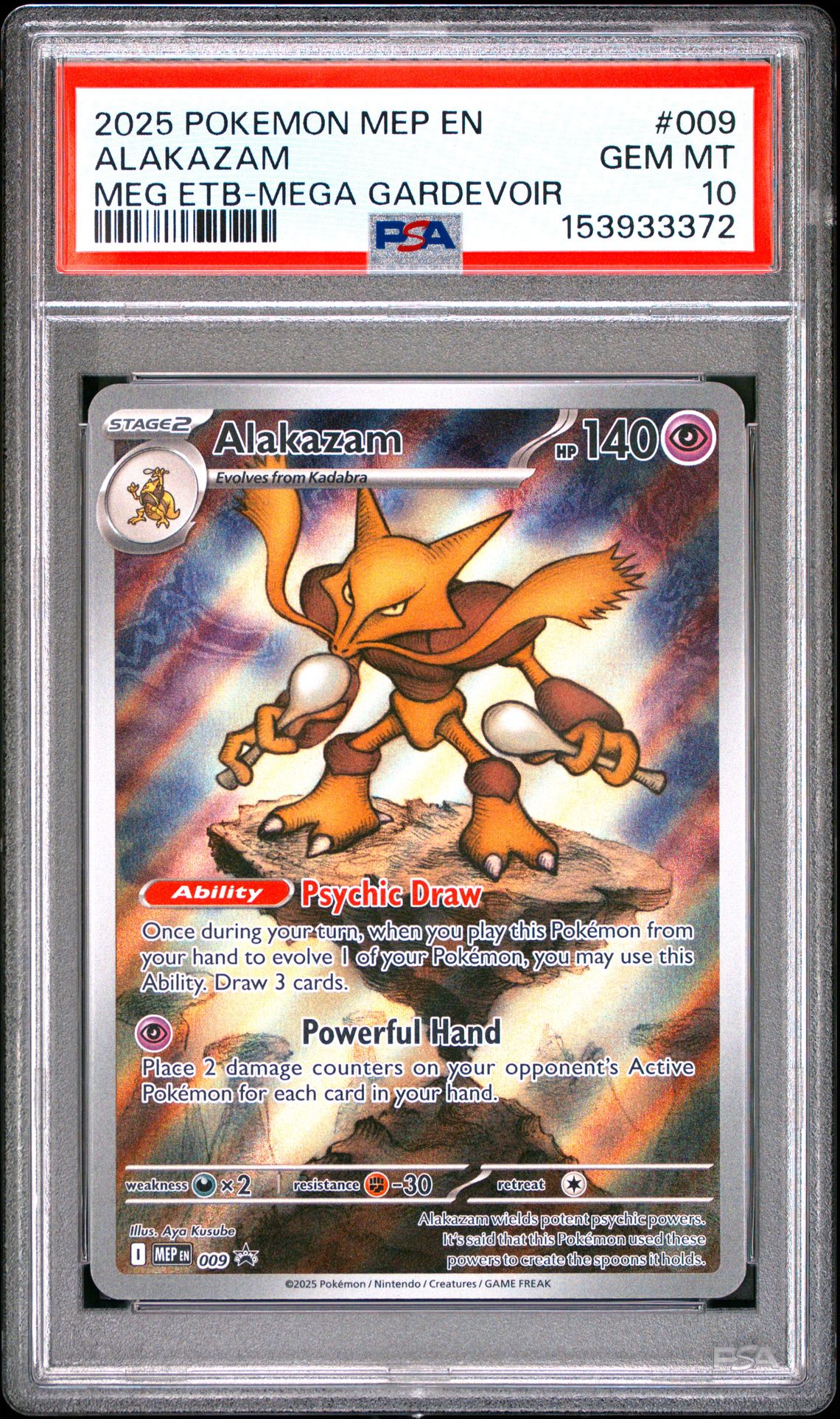 2025 Pokemon Mep En-Me Black Star Promo Alakazam #009 (Meg Etb-Mega Gardevoir) Gem Mt 10 front