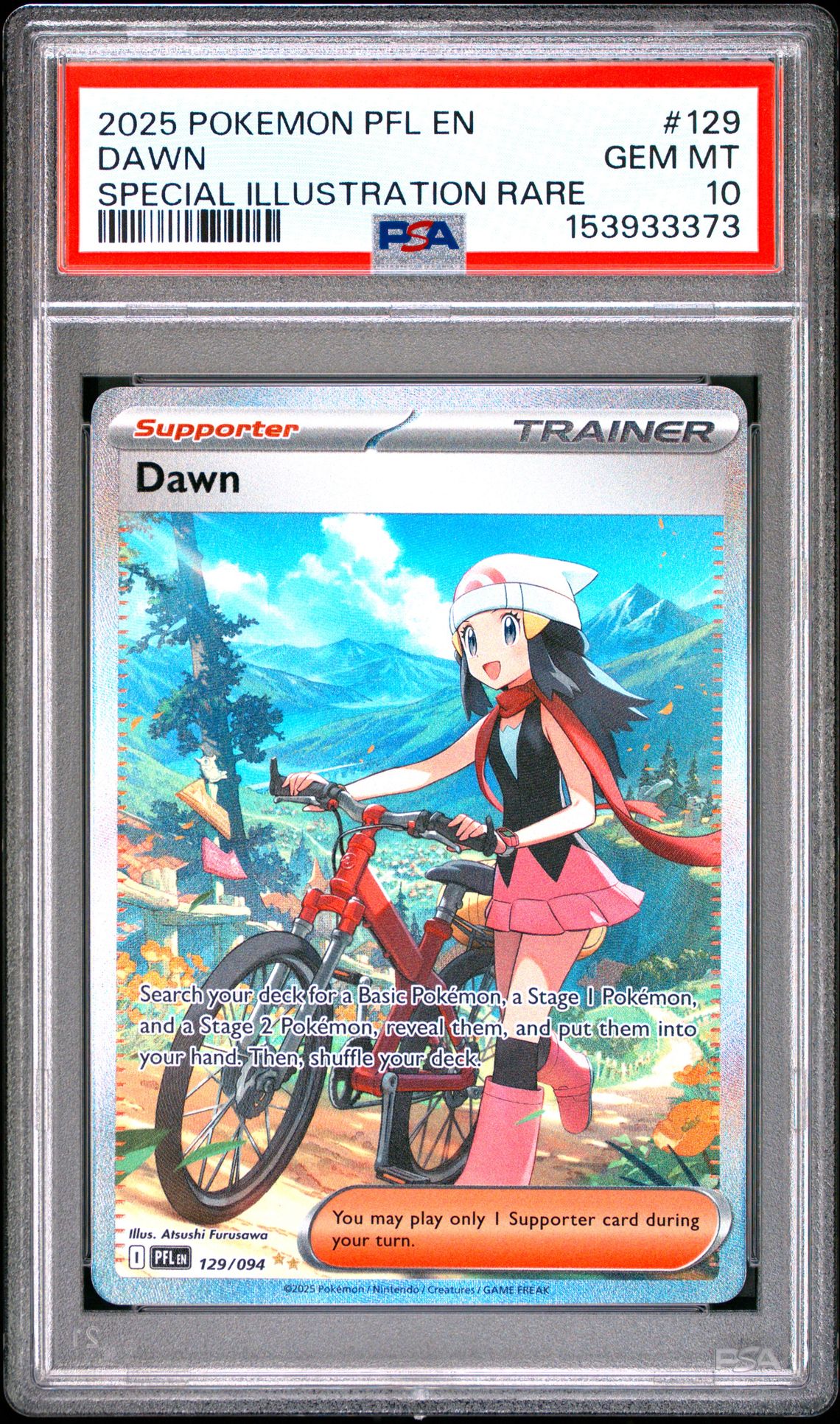 2025 Pokemon Pfl En-Phantasmal Flames Dawn #129 (Special Illustration Rare) Gem Mt 10 front view - PSA graded GEM MT 10