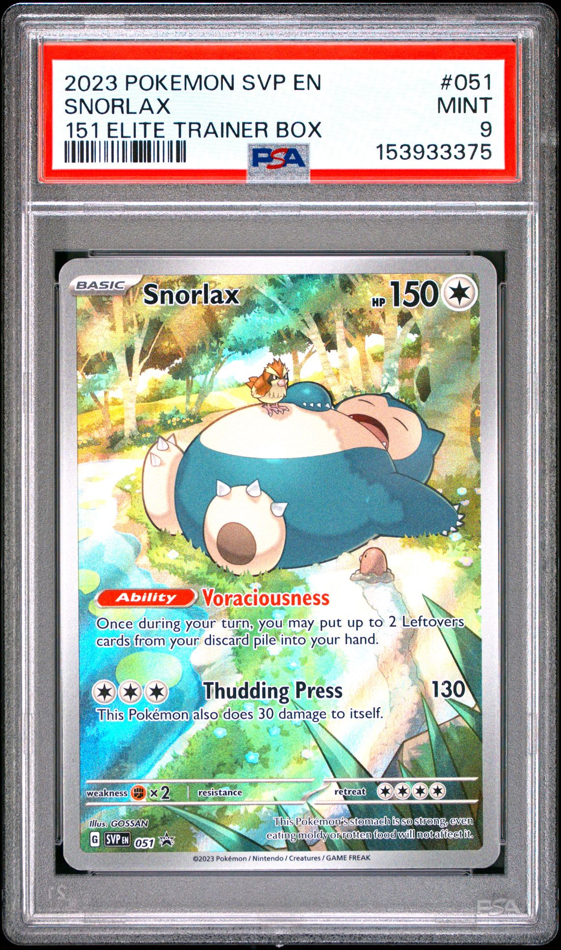 2023 Pokemon Svp En-Sv Black Star Promo Snorlax #051 (151 Elite Trainer Box) Mint 9 front