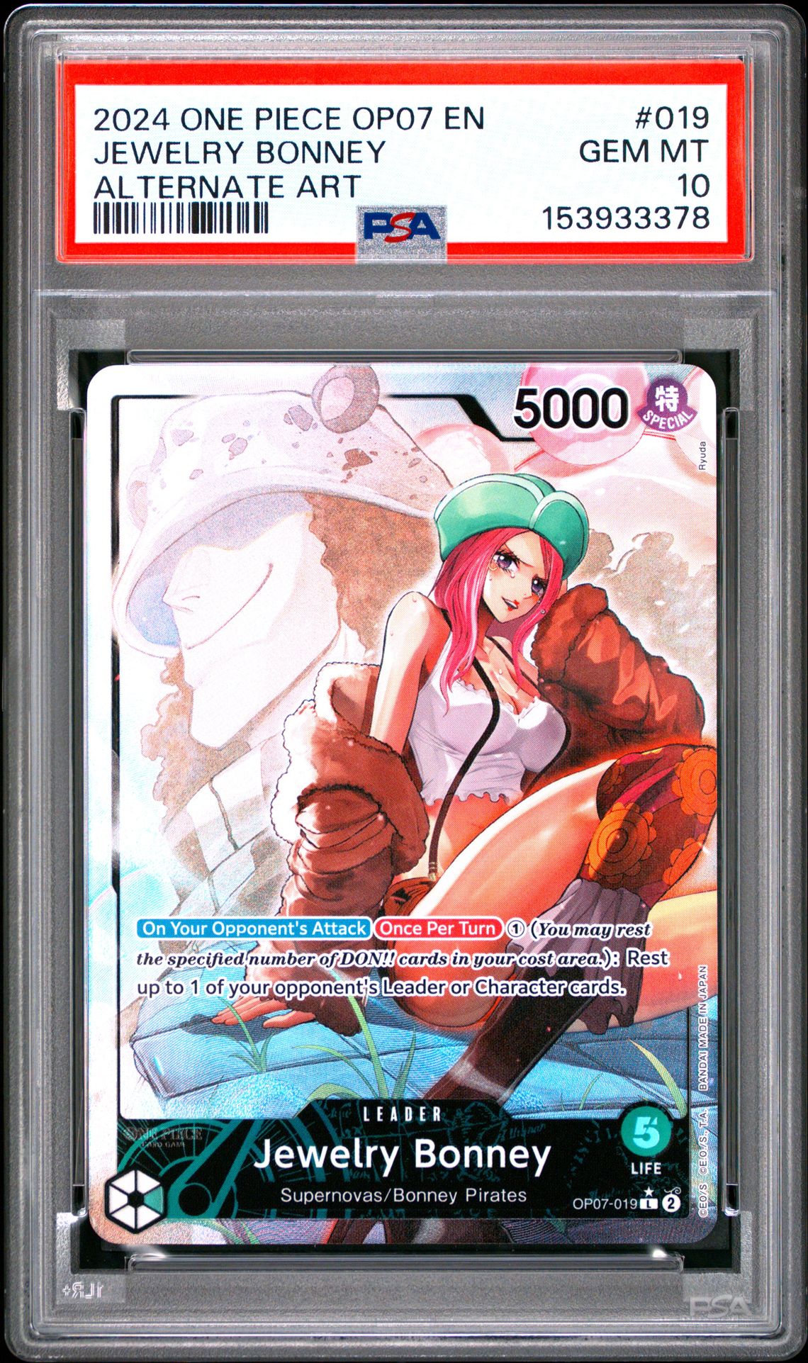 2024 One Piece Op07-500 Years In The Future Jewelry Bonney #019 (Alternate Art) Gem Mt 10 front view - PSA graded GEM MT 10
