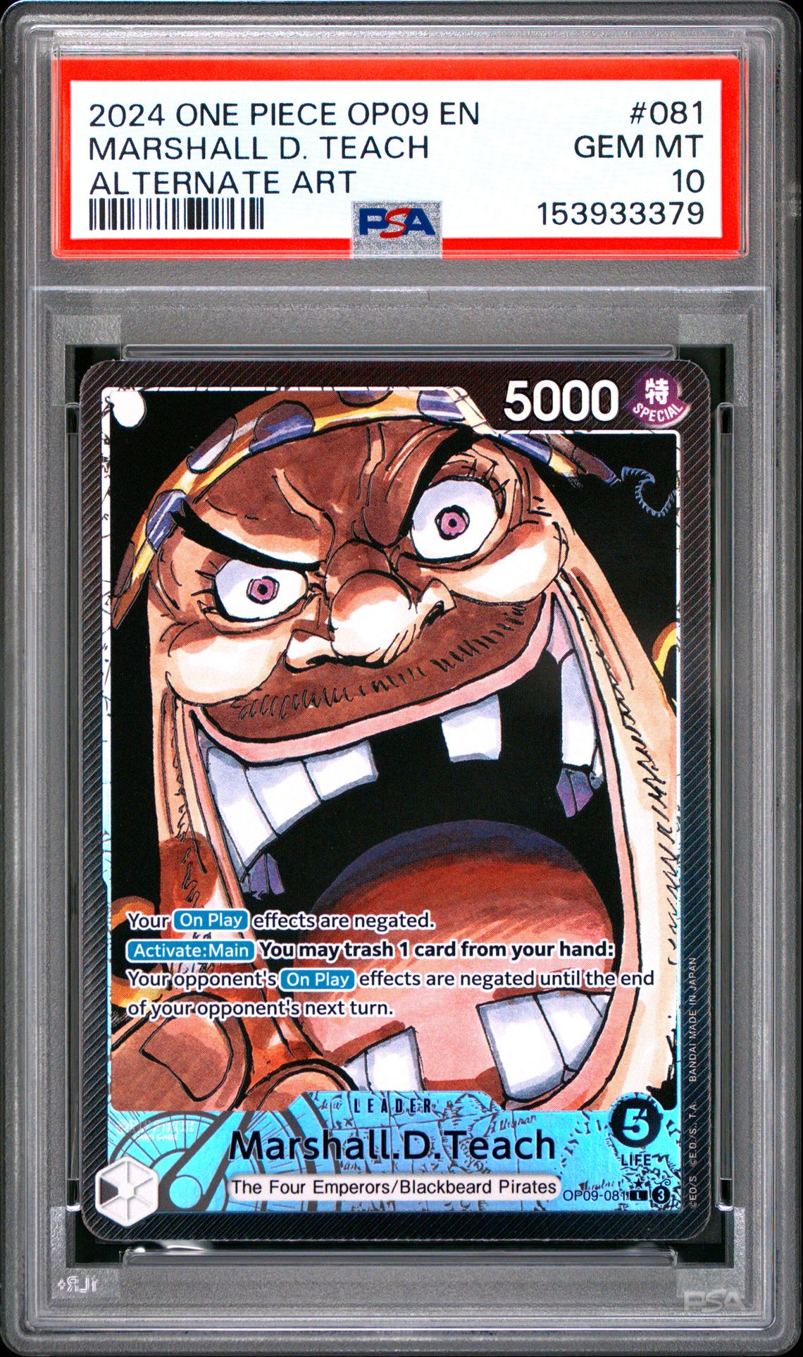 2024 One Piece Op09-Emperors In The New World Marshall D. Teach #081 (Alternate Art) Gem Mt 10 front