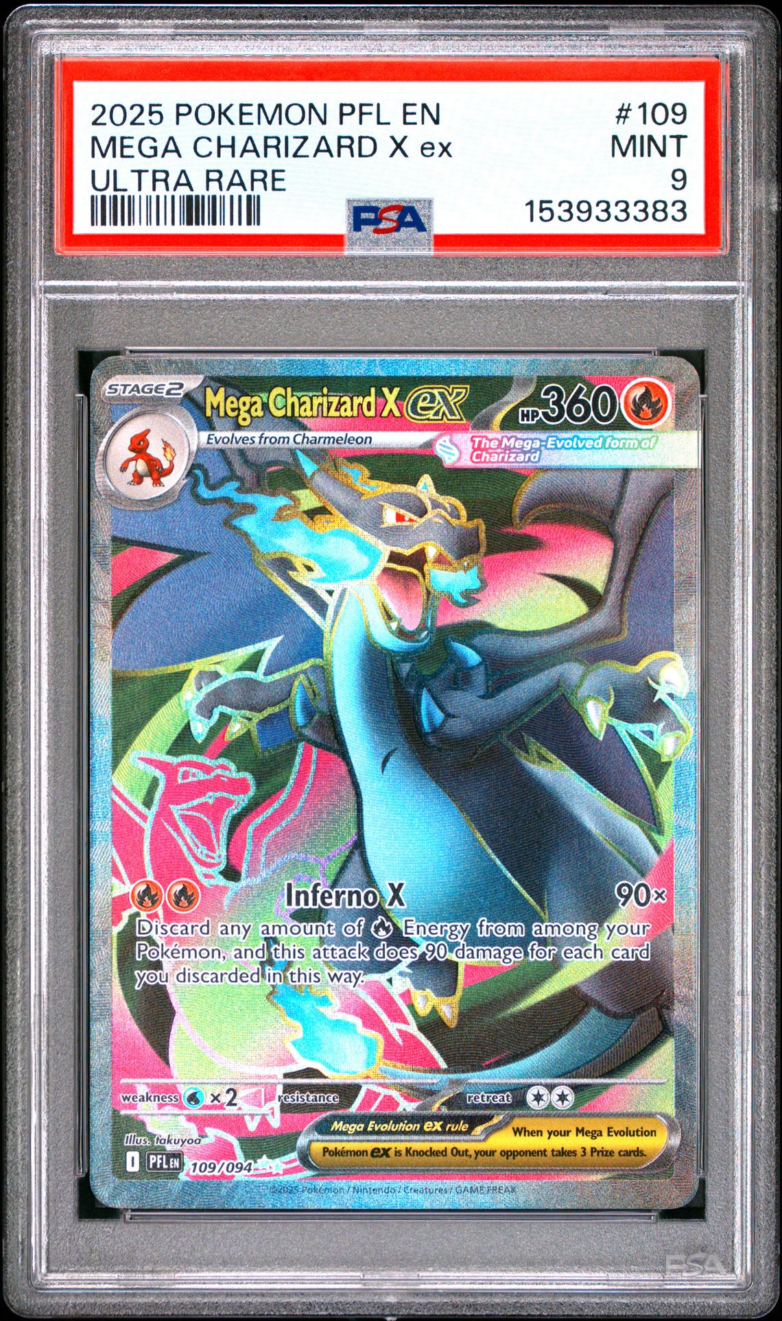 2025 Pokemon Pfl En-Phantasmal Flames Mega Charizard X Ex #109 (Ultra Rare) Mint 9 front