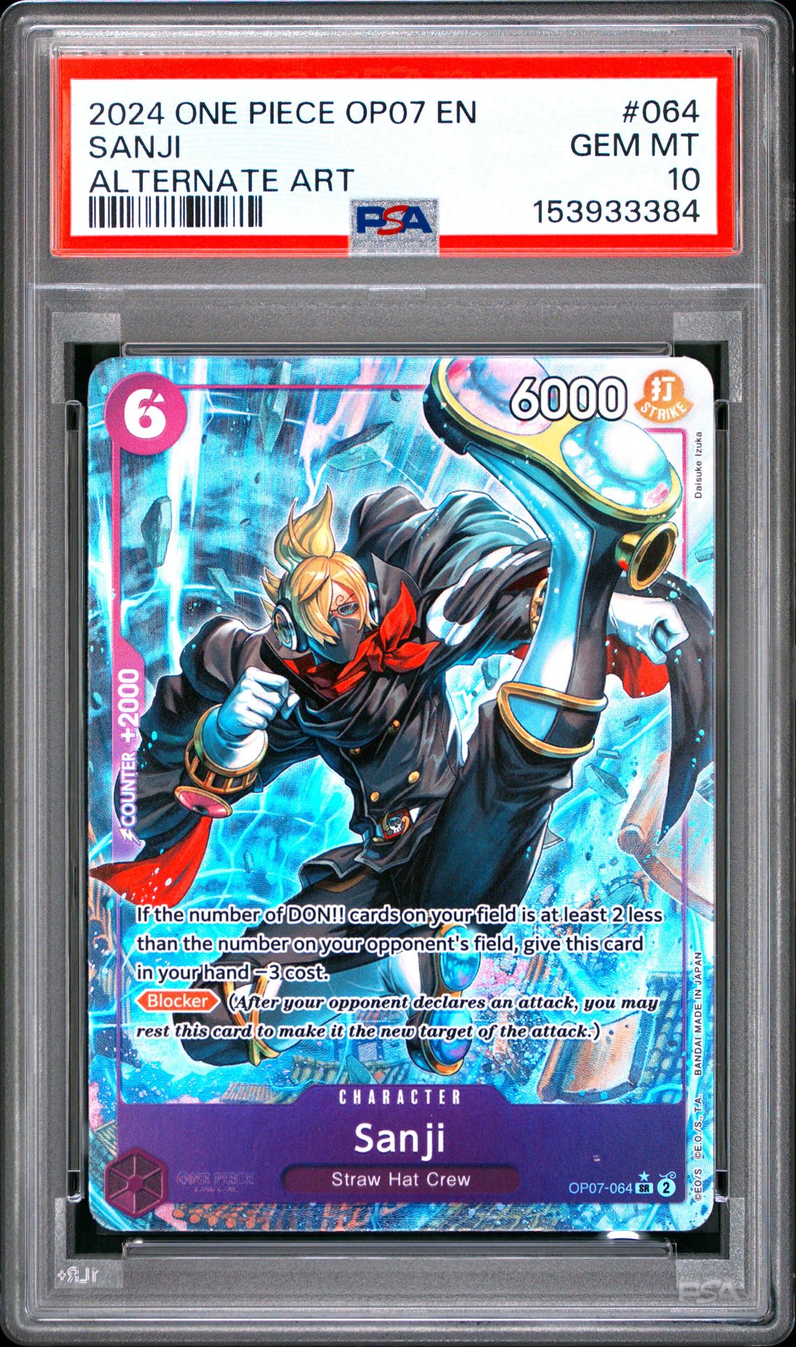 2024 One Piece Op07-500 Years In The Future Sanji #064 (Alternate Art) Gem Mt 10 front view - PSA graded GEM MT 10