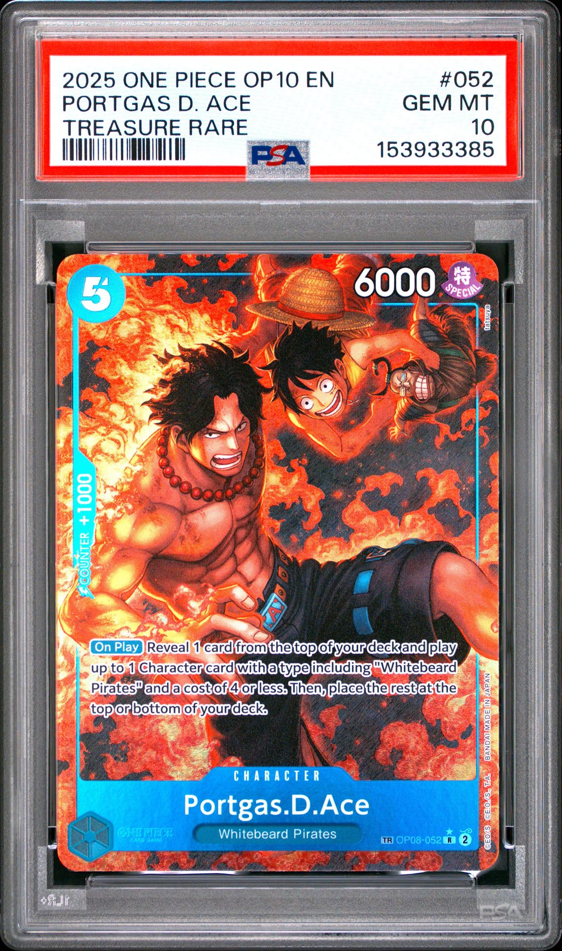 2025 One Piece Op10-Royal Blood Portgas D. Ace #052 (Treasure Rare) Gem Mt 10 front