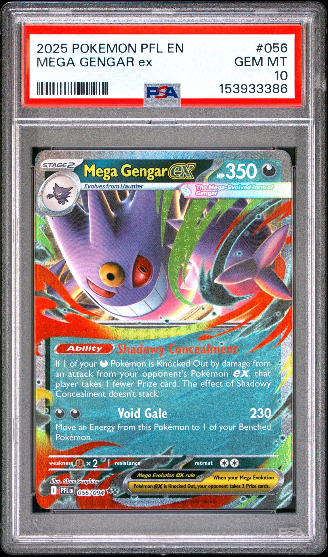2025 Pokemon Pfl En-Phantasmal Flames Mega Gengar Ex #056 Gem Mt 10 front view - PSA graded GEM MT 10