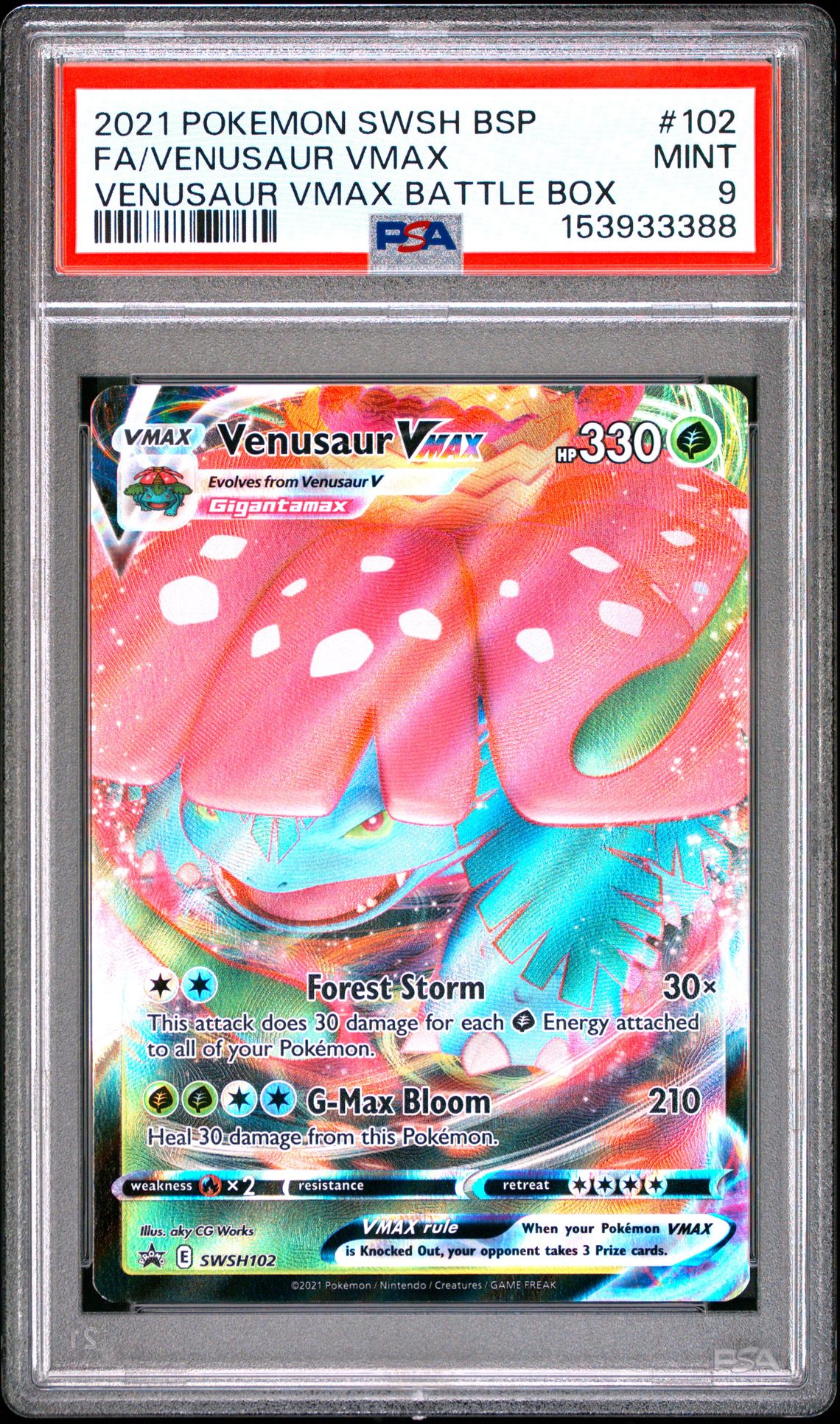2021 Pokemon Swsh Black Star Promo Fa/Venusaur Vmax #102 (Venusaur Vmax Battle Box) Mint 9 front