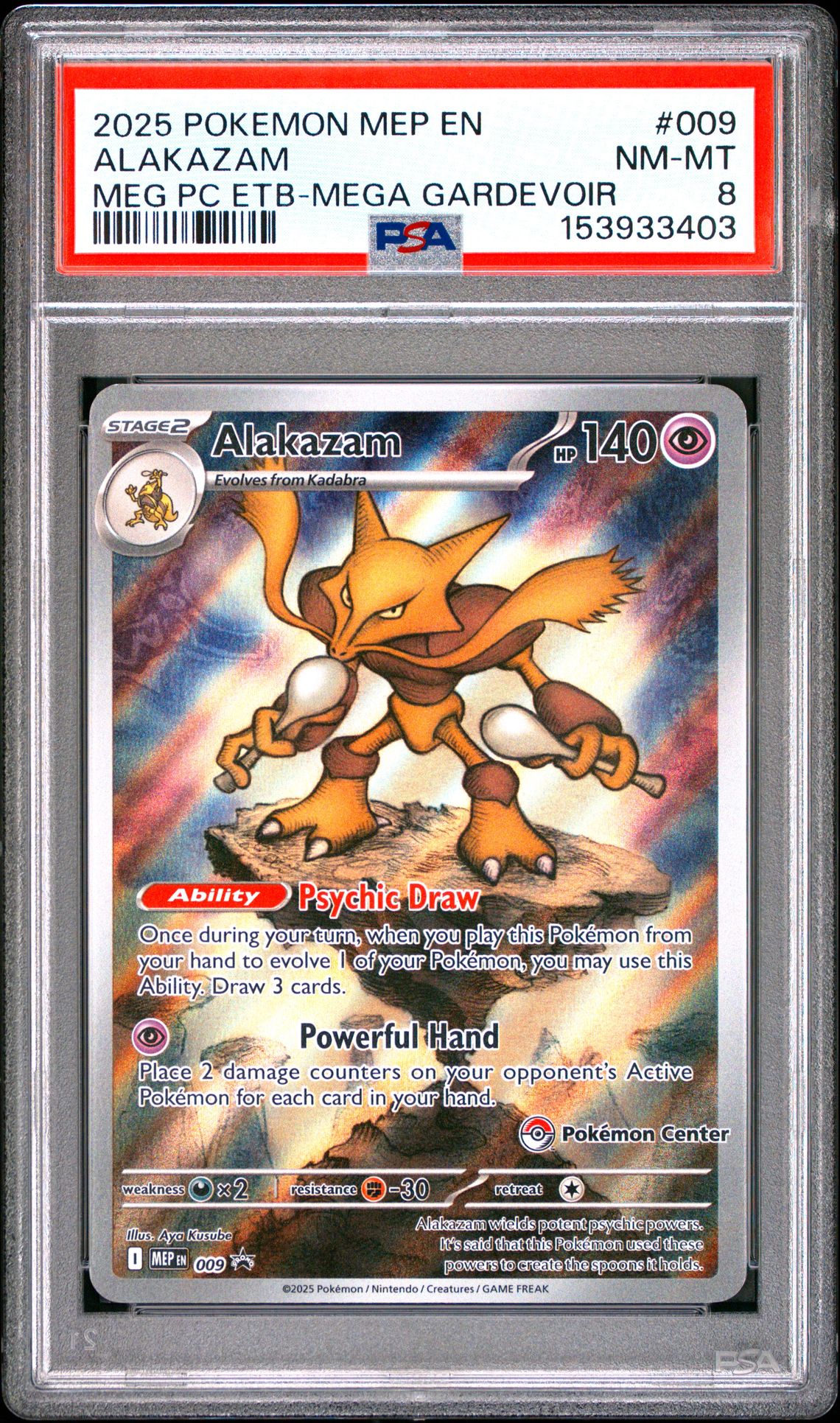 2025 Pokemon Mep En-Me Black Star Promo Alakazam #009 (Meg Pc Etb-Mega Gardevoir) Nm-Mt 8 front