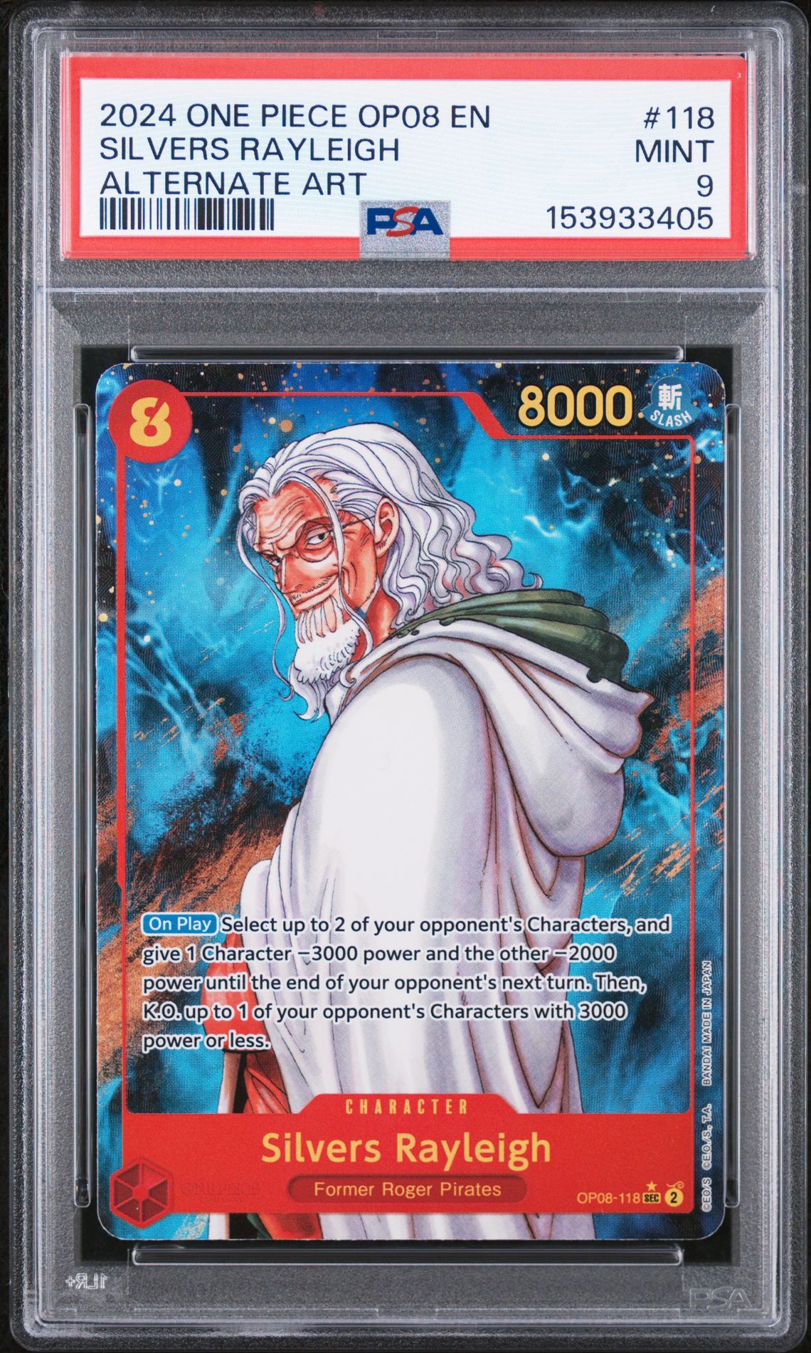 2024 One Piece Op08-Two Legends Silvers Rayleigh #118 (Alternate Art) Mint 9 front