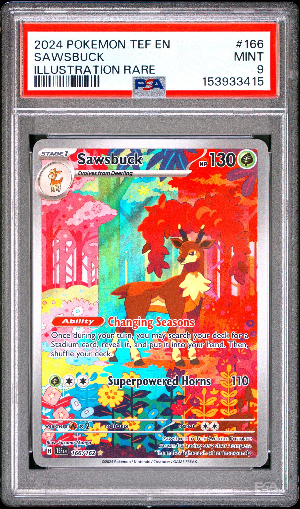2024 Pokemon Tef En-Temporal Forces Sawsbuck #166 (Illustration Rare) Mint 9 front
