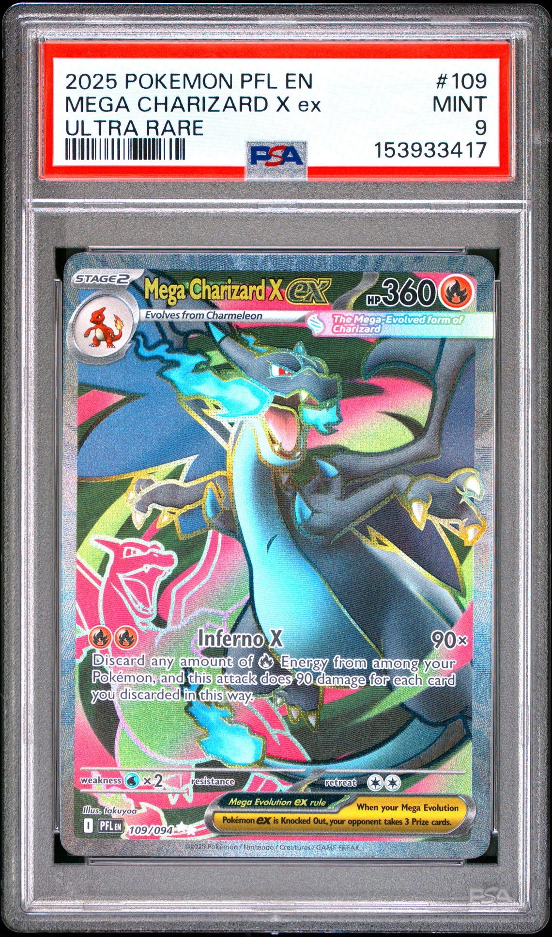 2025 Pokemon Pfl En-Phantasmal Flames Mega Charizard X Ex #109 (Ultra Rare) Mint 9 front
