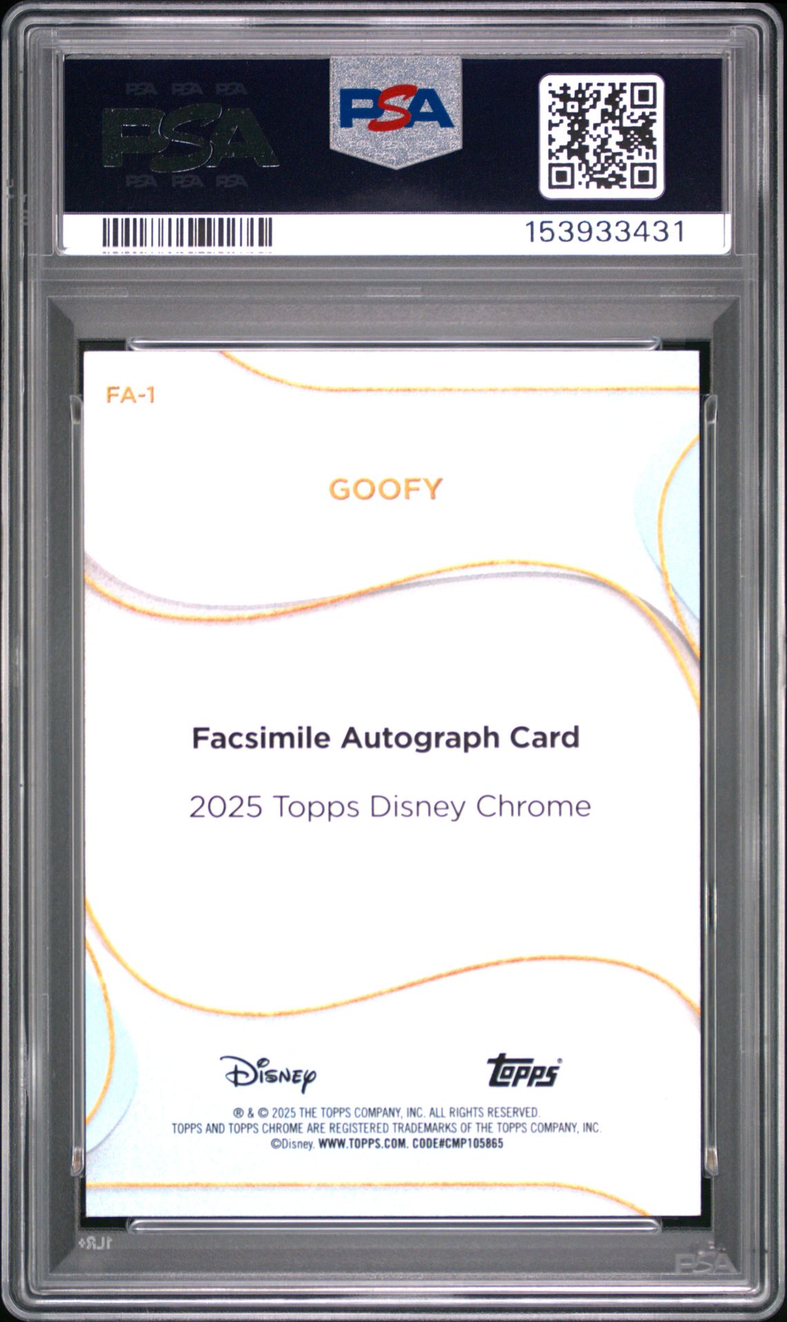 2025 Topps Chrome Disney Disney Chrome 2025 Facsimile Autographs Goofy #1 (Facsimile-Black Refractor) Mint 9 back
