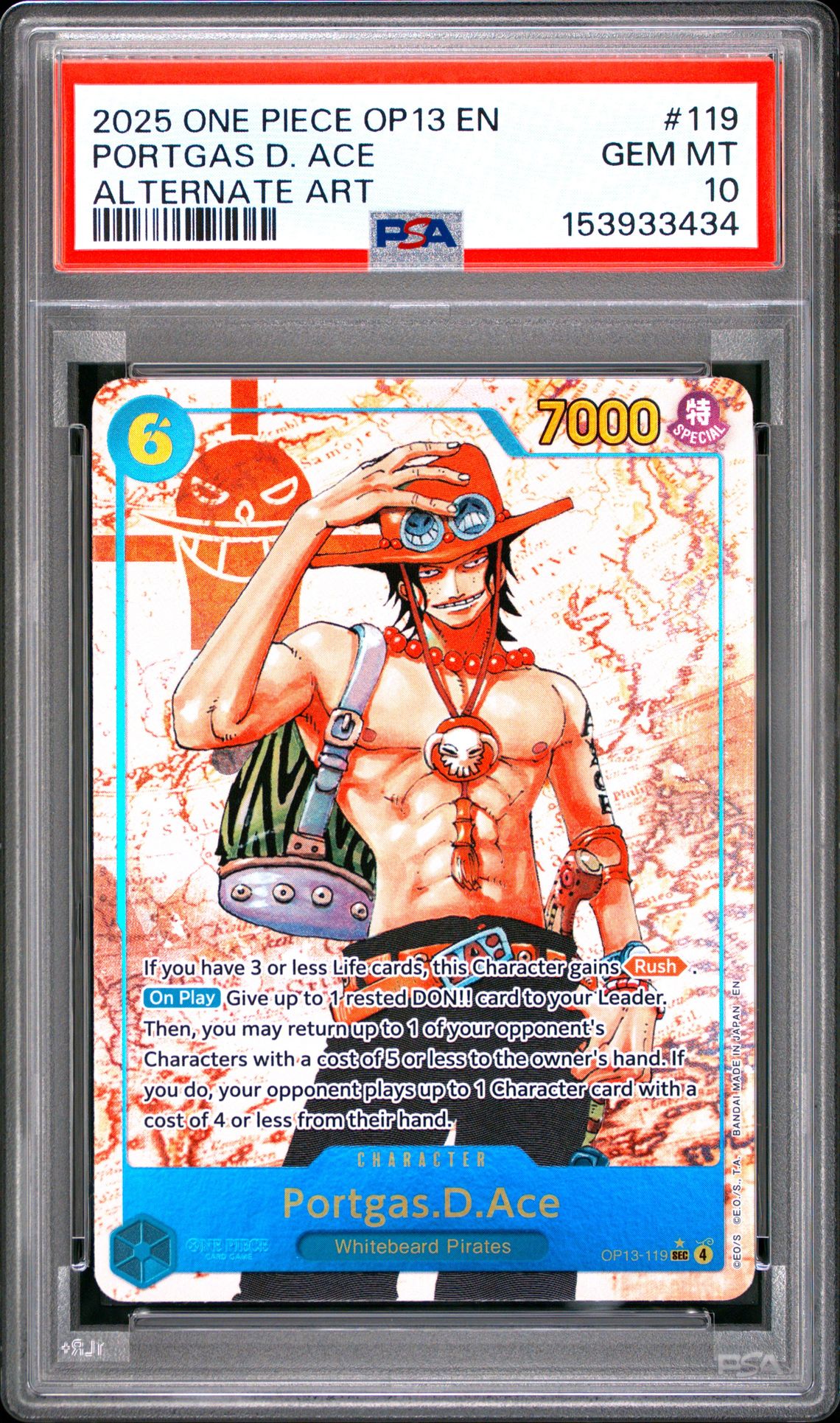 2025 One Piece Op13-Carrying On His Will Portgas D. Ace #119 (Alternate Art) Gem Mt 10 front