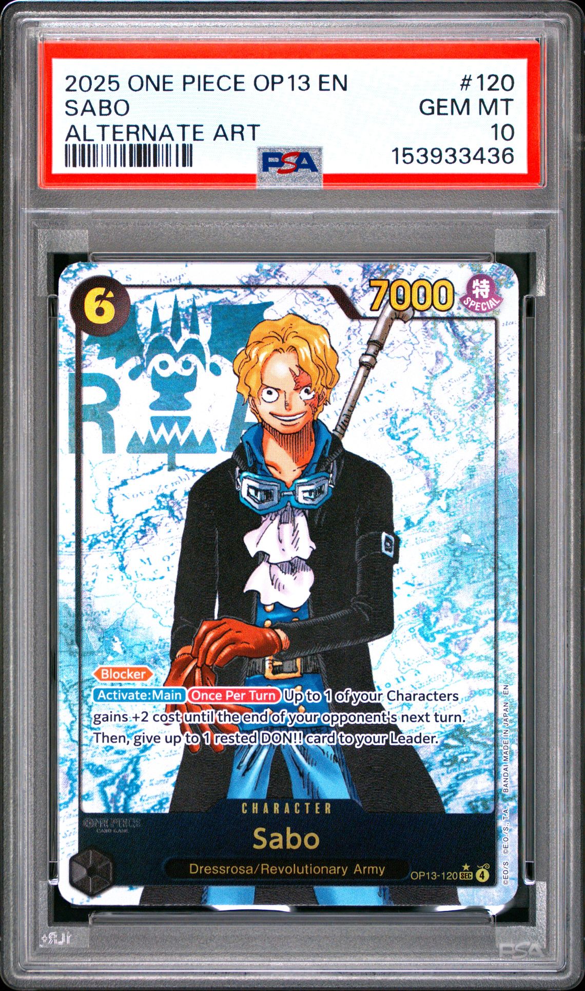 2025 One Piece Op13-Carrying On His Will Sabo #120 (Alternate Art) Gem Mt 10 front