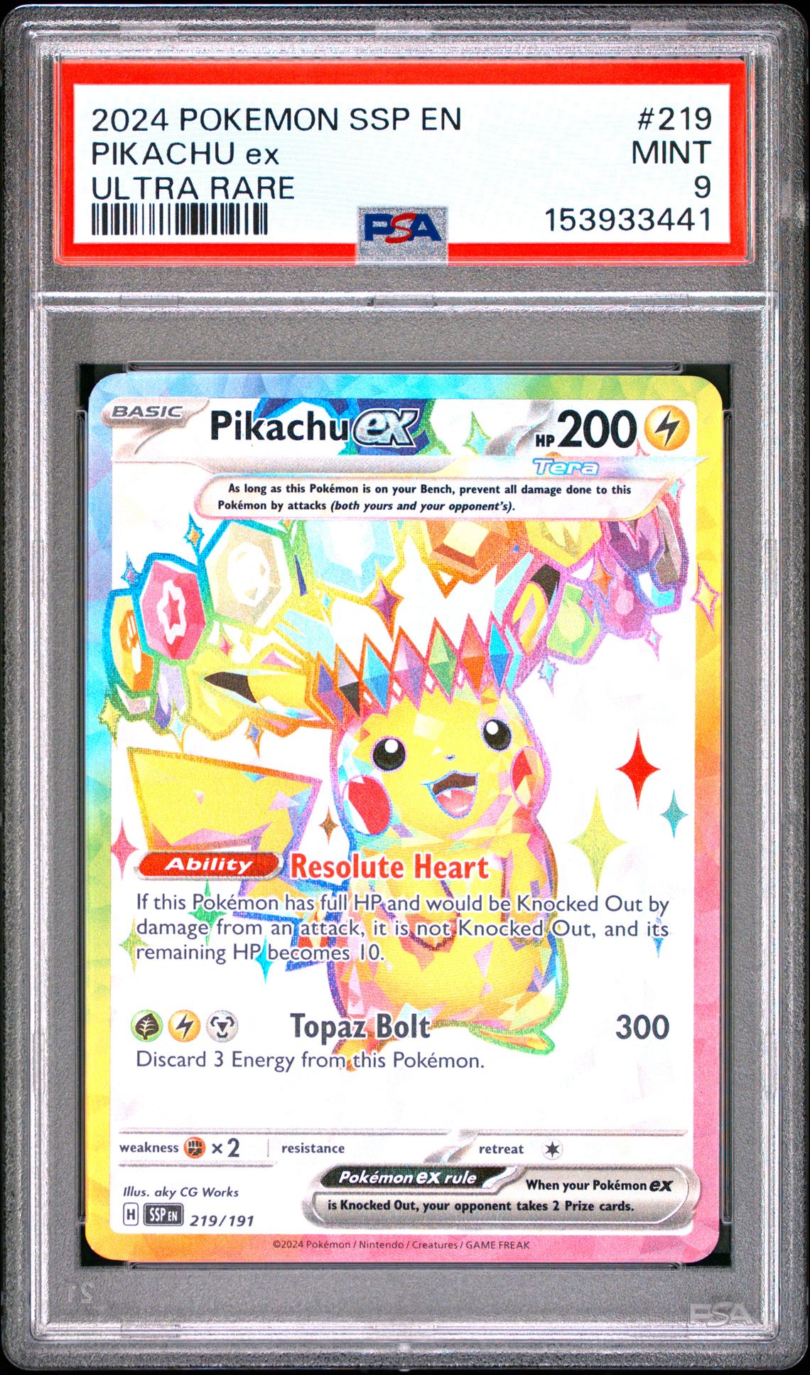 2024 Pokemon Ssp En-Surging Sparks Pikachu Ex #219 (Ultra Rare) Mint 9 front