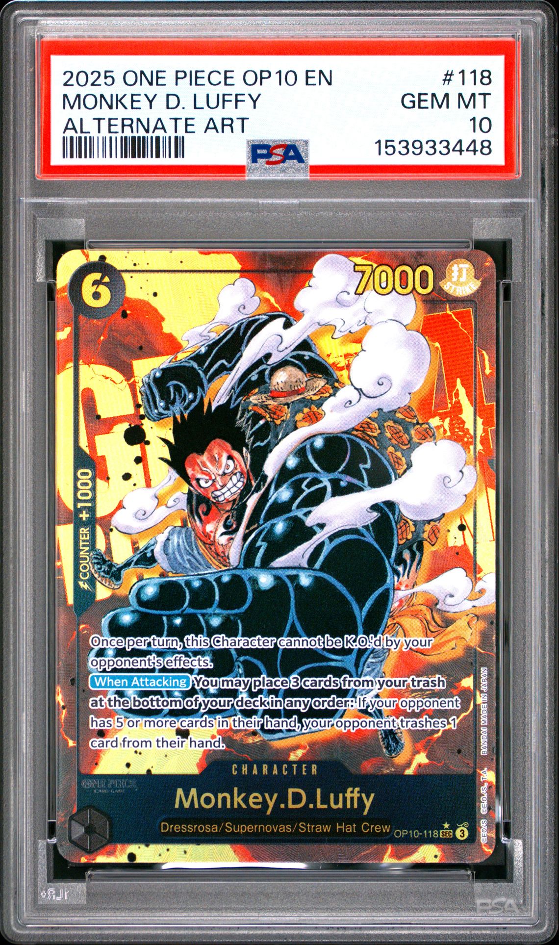 2025 One Piece Op10-Royal Blood Monkey D. Luffy #118 (Alternate Art) Gem Mt 10 front