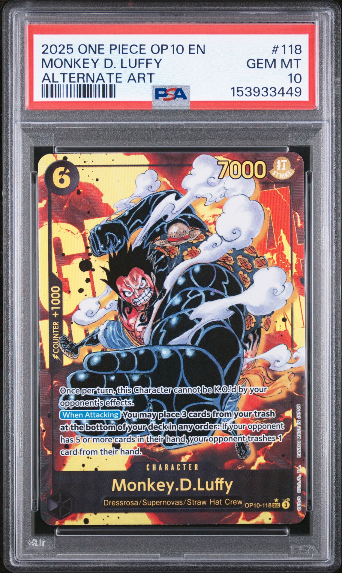 2025 One Piece Op10-Royal Blood Monkey D. Luffy #118 (Alternate Art) Gem Mt 10 front