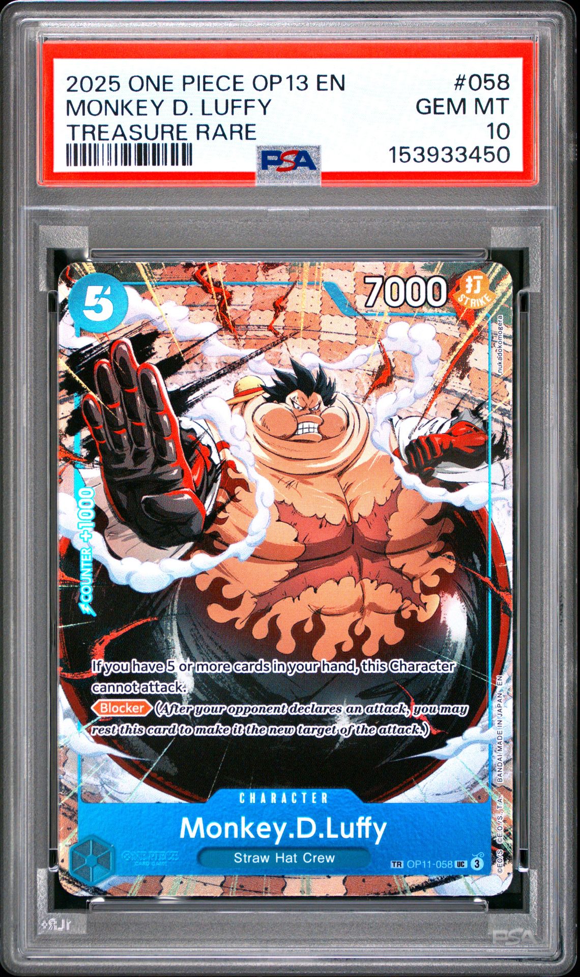 2025 One Piece Op13-Carrying On His Will Monkey D. Luffy #058 (Treasure Rare) Gem Mt 10 front