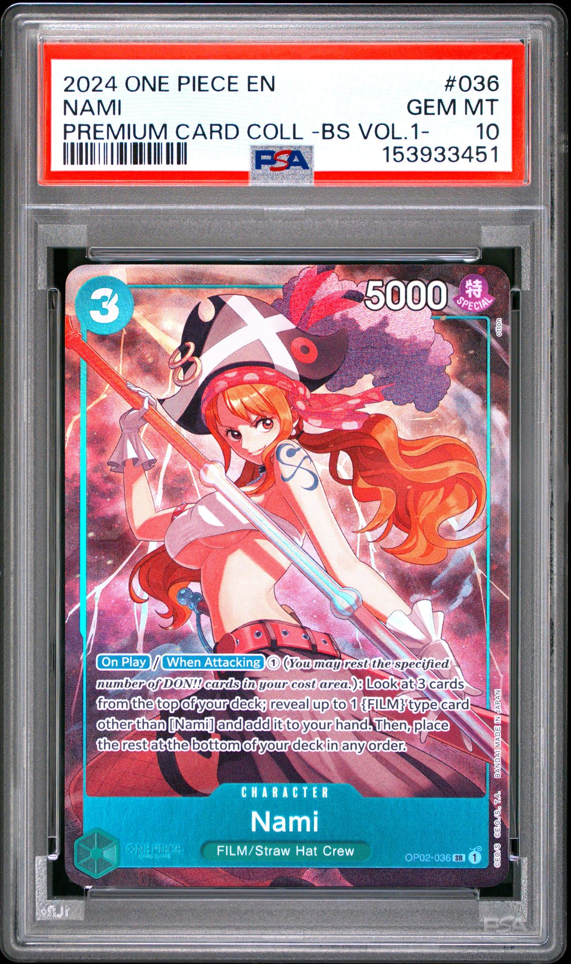 2024 One Piece Premium Card Collection -Best Selection Vol.1- Nami #036 Gem Mt 10 front